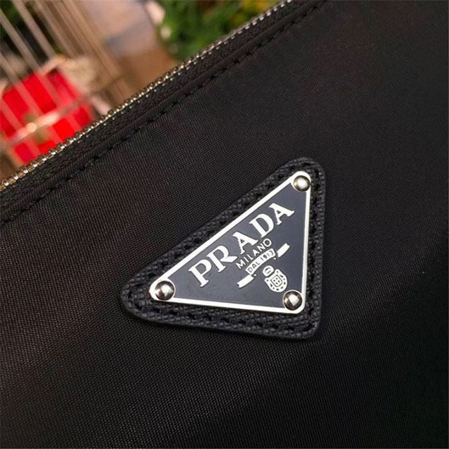 Prada Nylon 24cm Pouch BR4994 Calfskin Leather Fall Winter 2017 Collection Black