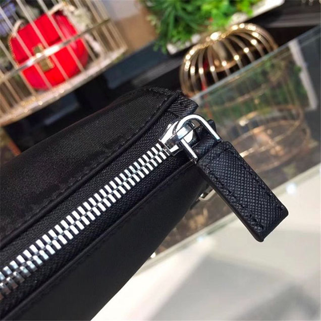 Prada Nylon 24cm Pouch BR4994 Calfskin Leather Fall Winter 2017 Collection Black