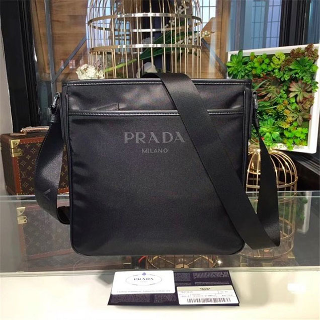 Prada Nylon Shoulder 27cm Bag BR4996 Calfskin Leather Fall Winter 2017 Collection Black