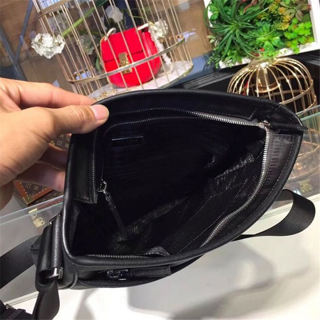 Prada Nylon Shoulder 27cm Bag BR4996 Calfskin Leather Fall Winter 2017 Collection Black