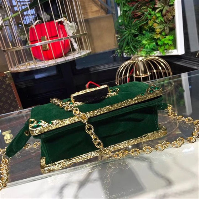 Prada Velvet Cahier Crystal-Embellished 18cm Bag 1BD045 Calfskin Leather Fall Winter 2017 Collection Green Black