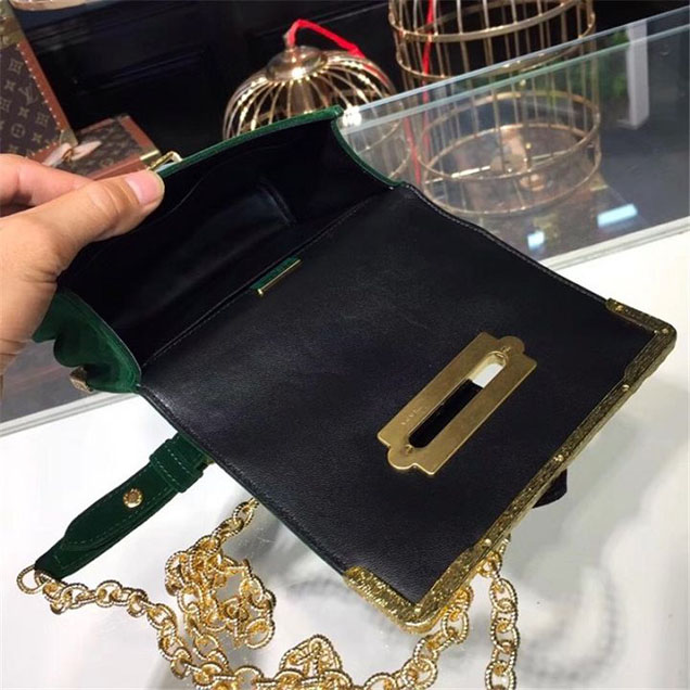 Prada Velvet Cahier Crystal-Embellished 18cm Bag 1BD045 Calfskin Leather Fall Winter 2017 Collection Green Black