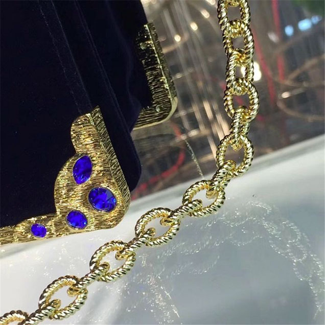 Prada Velvet Cahier Crystal-Embellished 18cm Bag 1BD045 Calfskin Leather Fall Winter 2017 Collection Black Blue