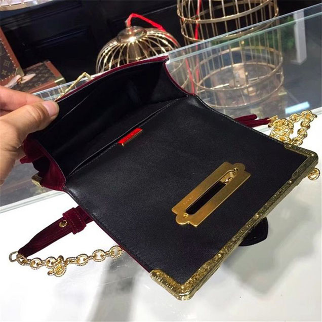 Prada Velvet Cahier Crystal-Embellished 18cm Bag 1BD045 Calfskin Leather Fall Winter 2017 Collection Burgundy