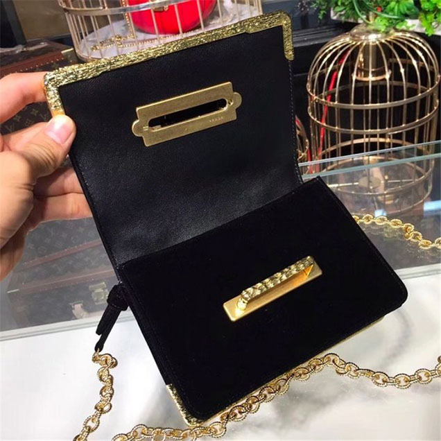 Prada Velvet Cahier Crystal-Embellished 18cm Bag 1BD045 Calfskin Leather Fall Winter 2017 Collection Black Red