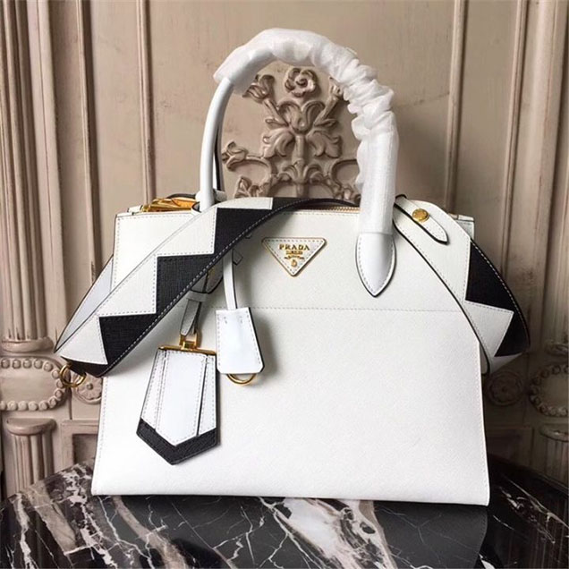 Prada Paradigme Saffiano 30cm Bag 1BA103 Calfskin Leather Fall Winter 2017 Bag Collection White Black