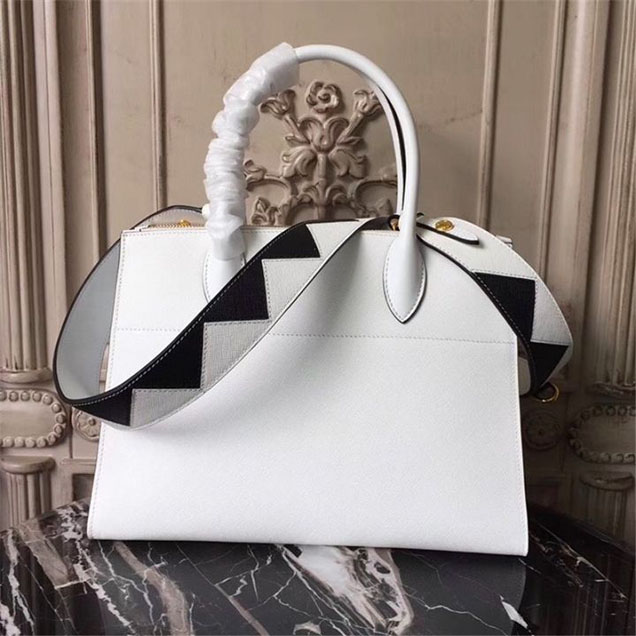 Prada Paradigme Saffiano 30cm Bag 1BA103 Calfskin Leather Fall Winter 2017 Bag Collection White Black