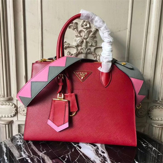 Prada Paradigme Saffiano 30cm Bag 1BA103 Calfskin Leather Fall Winter 2017 Bag Collection Burgundy Gray Pink