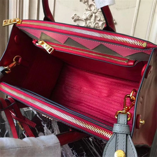 Prada Paradigme Saffiano 30cm Bag 1BA103 Calfskin Leather Fall Winter 2017 Bag Collection Burgundy Gray Pink