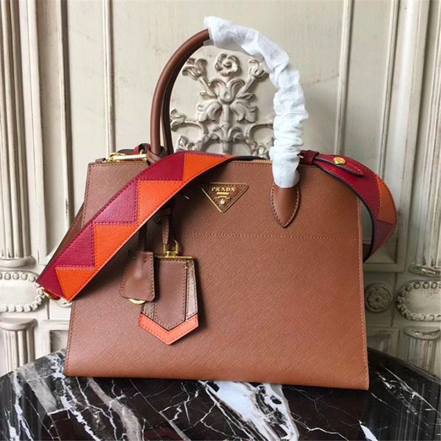 Prada Paradigme Saffiano 30cm Bag 1BA103 Calfskin Leather Fall Winter 2017 Bag Collection Brown Burgundy Orange