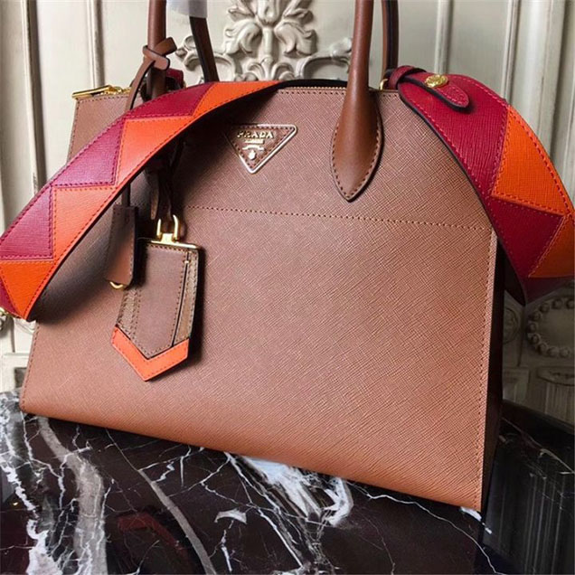 Prada Paradigme Saffiano 30cm Bag 1BA103 Calfskin Leather Fall Winter 2017 Bag Collection Brown Burgundy Orange