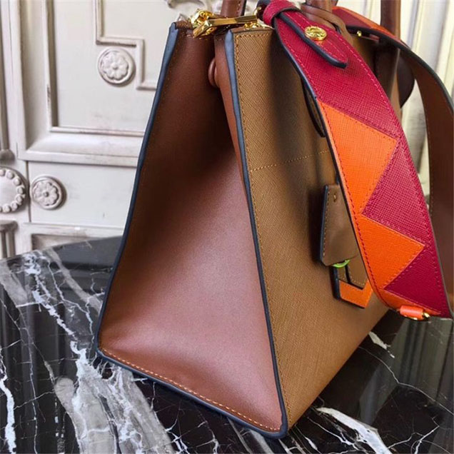 Prada Paradigme Saffiano 30cm Bag 1BA103 Calfskin Leather Fall Winter 2017 Bag Collection Brown Burgundy Orange