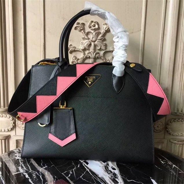 Prada Paradigme Saffiano 30cm Bag 1BA103 Calfskin Leather Fall Winter 2017 Bag Collection Black Light Pink