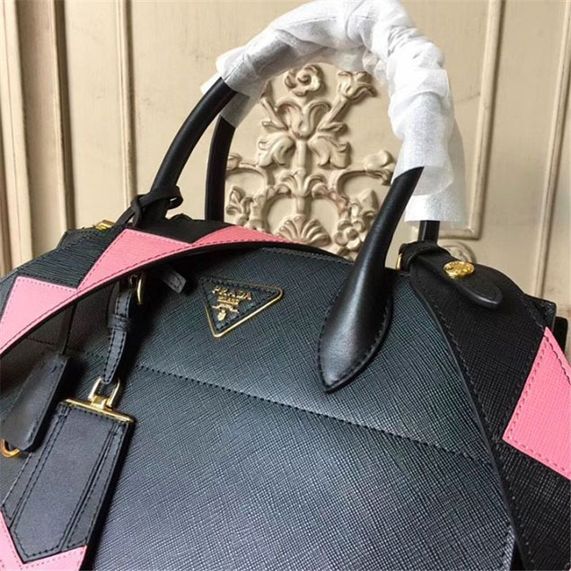 Prada Paradigme Saffiano 30cm Bag 1BA103 Calfskin Leather Fall Winter 2017 Bag Collection Black Light Pink
