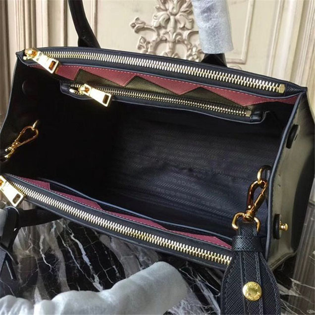 Prada Paradigme Saffiano 30cm Bag 1BA103 Calfskin Leather Fall Winter 2017 Bag Collection Black Light Pink