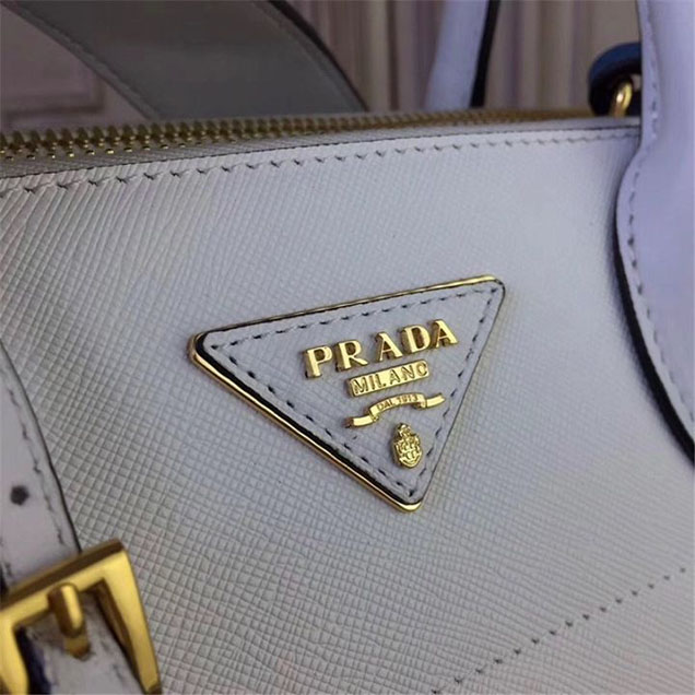 Prada Paradigme Saffiano 30cm Bag 1BA103 Calfskin Leather Fall Winter 2017 Bag Collection White Blue