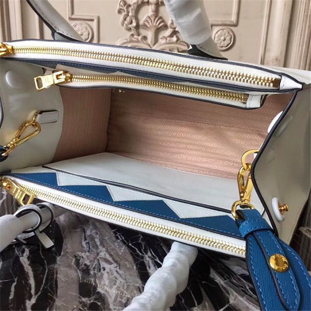 Prada Paradigme Saffiano 30cm Bag 1BA103 Calfskin Leather Fall Winter 2017 Bag Collection White Blue