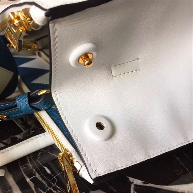 Prada Paradigme Saffiano 30cm Bag 1BA103 Calfskin Leather Fall Winter 2017 Bag Collection White Blue