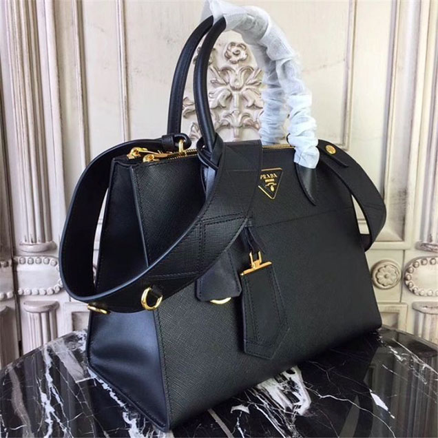 Prada Paradigme Saffiano 30cm Bag 1BA103 Calfskin Leather Fall Winter 2017 Bag Collection Black
