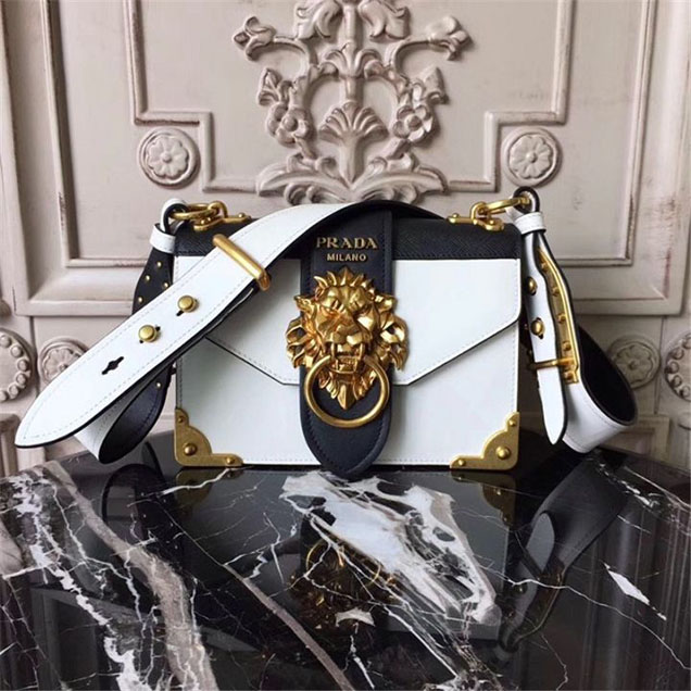 Prada Animalier Lion Head 20cm Bag 1BD089 Calfskin Leather Fall Winter 2017 Bag Collection White Black