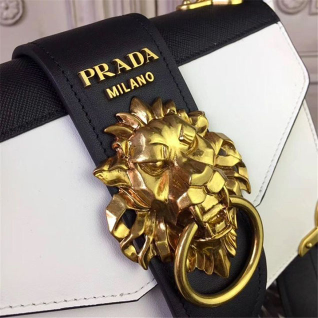 Prada Animalier Lion Head 20cm Bag 1BD089 Calfskin Leather Fall Winter 2017 Bag Collection White Black