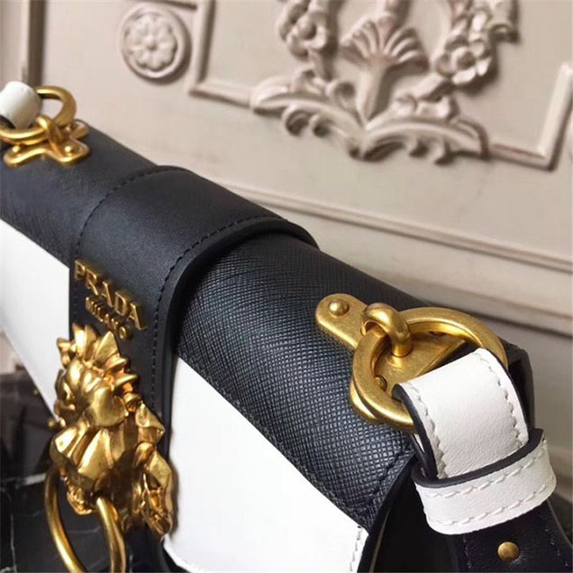 Prada Animalier Lion Head 20cm Bag 1BD089 Calfskin Leather Fall Winter 2017 Bag Collection White Black