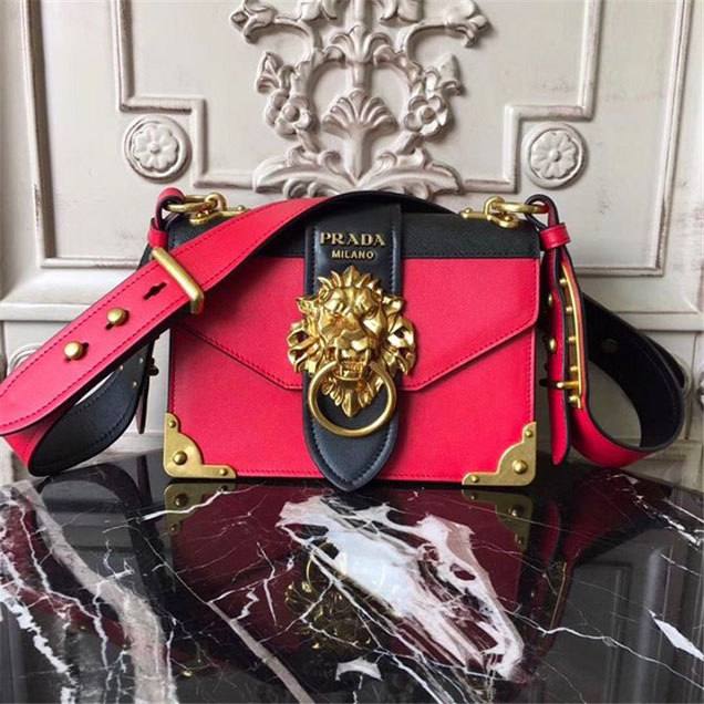 Prada Animalier Lion Head 20cm Bag 1BD089 Calfskin Leather Fall Winter 2017 Bag Collection Red Black