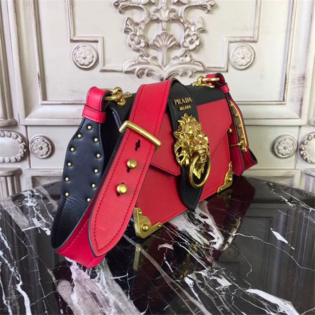 Prada Animalier Lion Head 20cm Bag 1BD089 Calfskin Leather Fall Winter 2017 Bag Collection Red Black