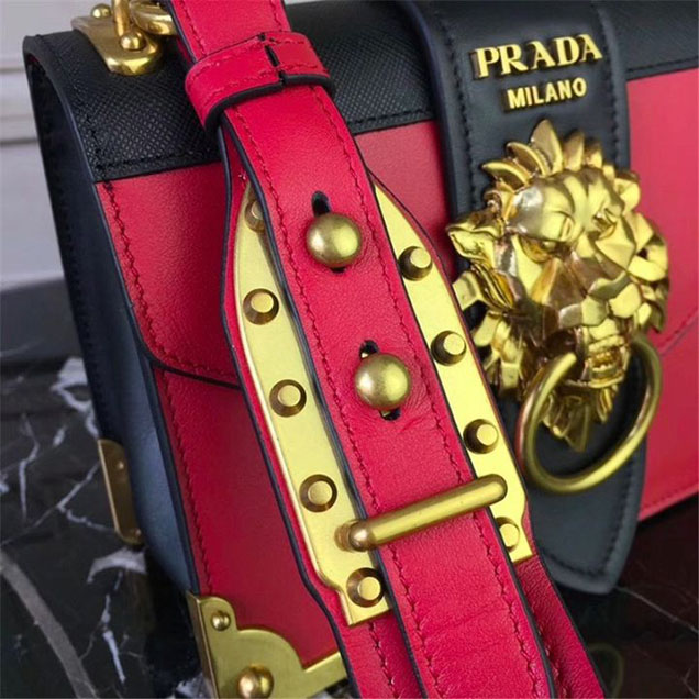 Prada Animalier Lion Head 20cm Bag 1BD089 Calfskin Leather Fall Winter 2017 Bag Collection Red Black