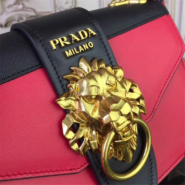 Prada Animalier Lion Head 20cm Bag 1BD089 Calfskin Leather Fall Winter 2017 Bag Collection Red Black