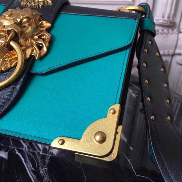 Prada Animalier Lion Head 20cm Bag 1BD089 Calfskin Leather Fall Winter 2017 Bag Collection Turquoise Black