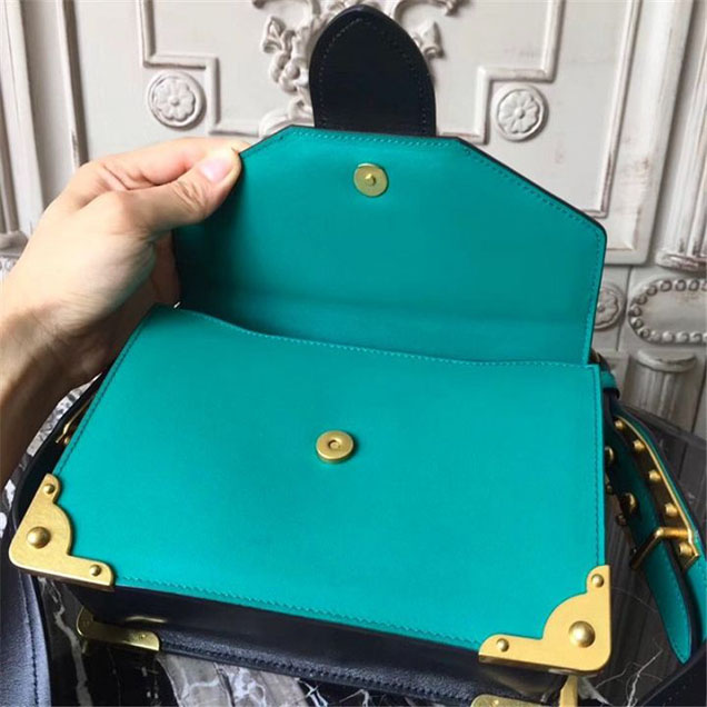 Prada Animalier Lion Head 20cm Bag 1BD089 Calfskin Leather Fall Winter 2017 Bag Collection Turquoise Black