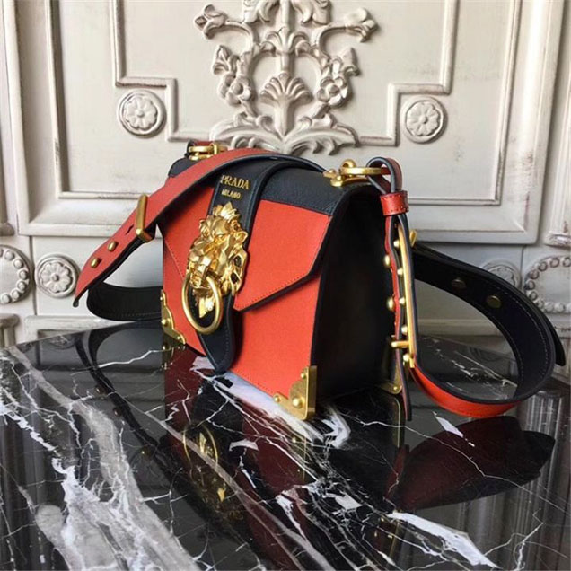 Prada Animalier Lion Head 20cm Bag 1BD089 Calfskin Leather Fall Winter 2017 Bag Collection Orange Black