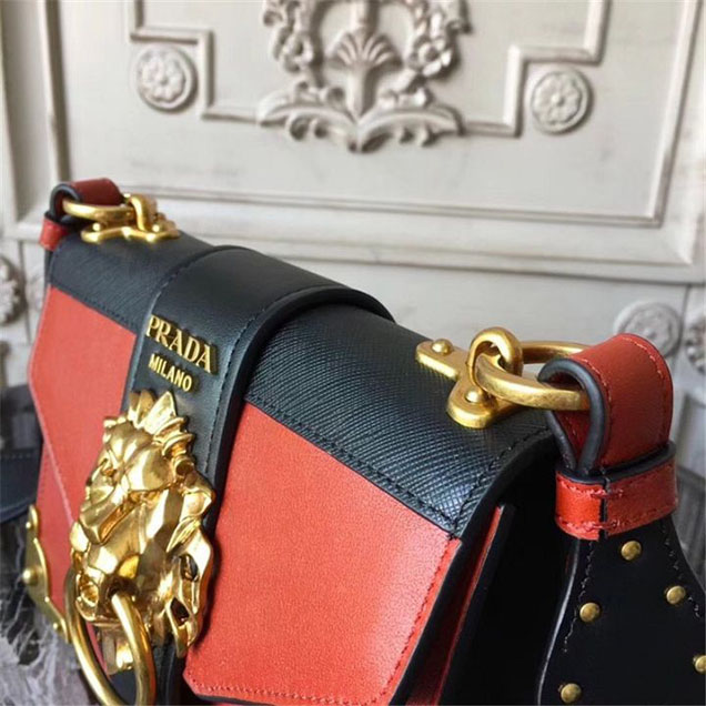 Prada Animalier Lion Head 20cm Bag 1BD089 Calfskin Leather Fall Winter 2017 Bag Collection Orange Black