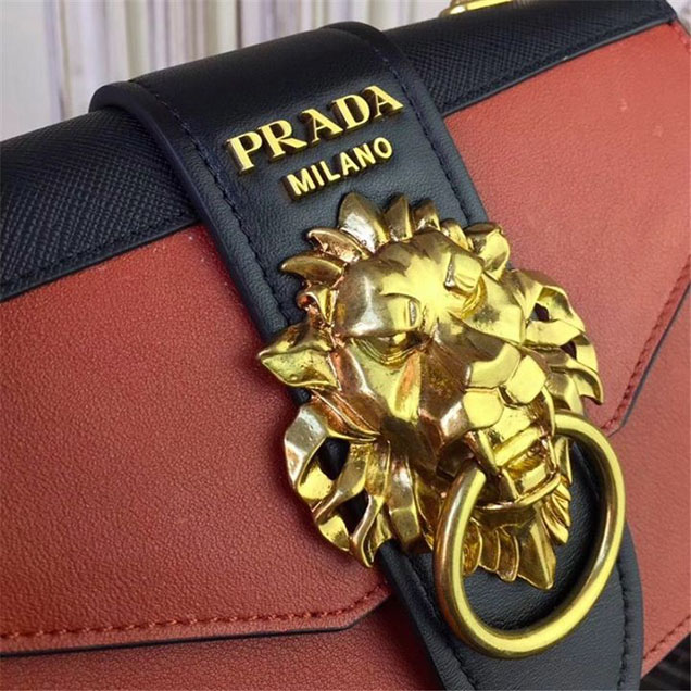 Prada Animalier Lion Head 20cm Bag 1BD089 Calfskin Leather Fall Winter 2017 Bag Collection Orange Black