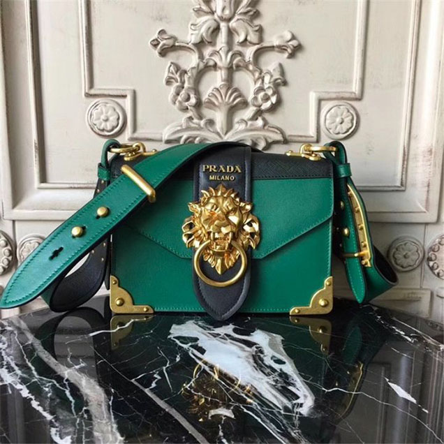 Prada Animalier Lion Head 20cm Bag 1BD089 Calfskin Leather Fall Winter 2017 Bag Collection Green Black