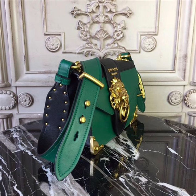 Prada Animalier Lion Head 20cm Bag 1BD089 Calfskin Leather Fall Winter 2017 Bag Collection Green Black