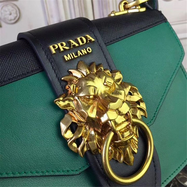 Prada Animalier Lion Head 20cm Bag 1BD089 Calfskin Leather Fall Winter 2017 Bag Collection Green Black