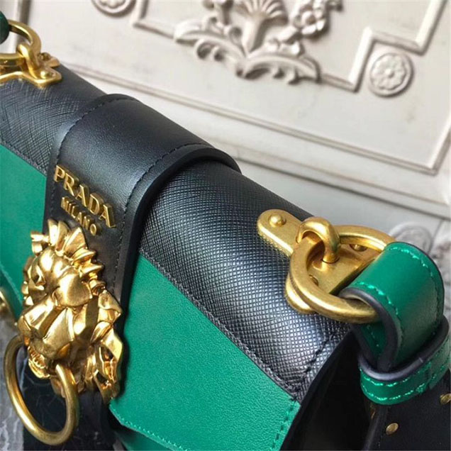 Prada Animalier Lion Head 20cm Bag 1BD089 Calfskin Leather Fall Winter 2017 Bag Collection Green Black