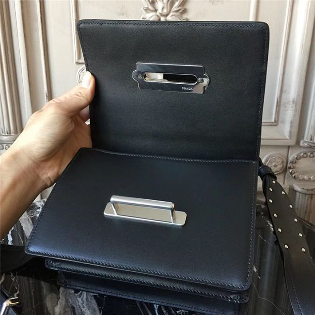 Prada Pionnière Studded with Calf Hair 20cm Shoulder Bag Calfskin Leather Fall Winter 2017 Collection Burgundy