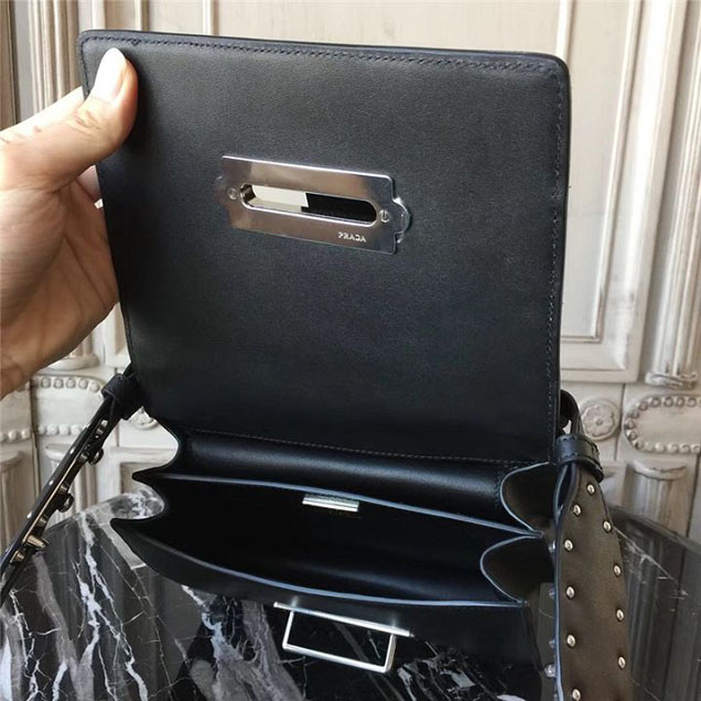 Prada Pionnière Studded with Calf Hair 20cm Shoulder Bag Calfskin Leather Fall Winter 2017 Collection Burgundy