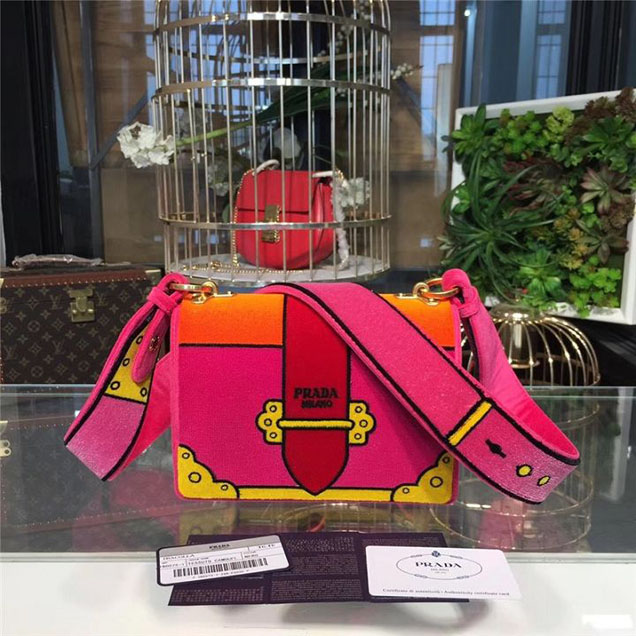 Prada Trompe L'oeil Velvet Cahier Bag 20cm 1BD075 Fall Winter 2017 Bag Collection Fuchsia Orange