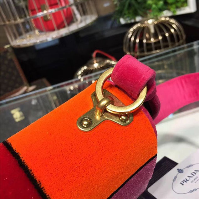 Prada Trompe L'oeil Velvet Cahier Bag 20cm 1BD075 Fall Winter 2017 Bag Collection Fuchsia Orange