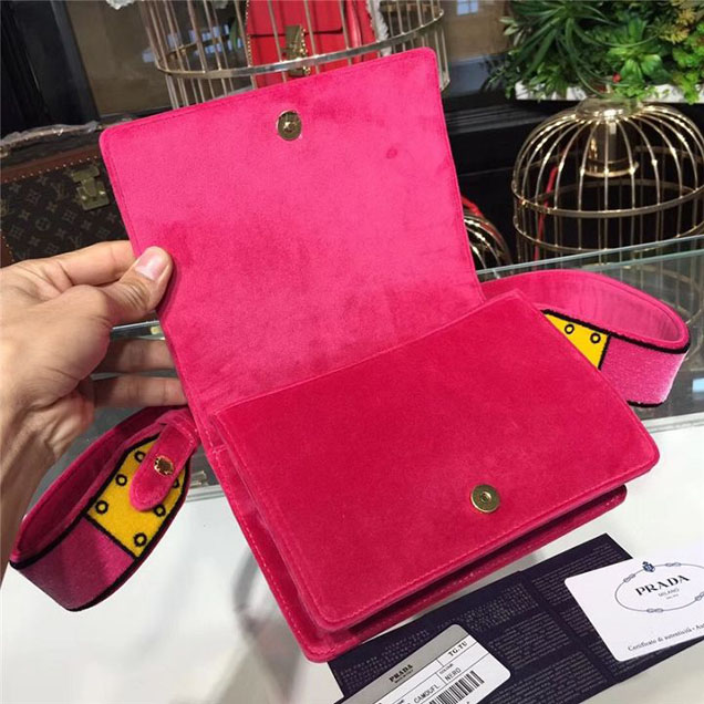 Prada Trompe L'oeil Velvet Cahier Bag 20cm 1BD075 Fall Winter 2017 Bag Collection Fuchsia Orange