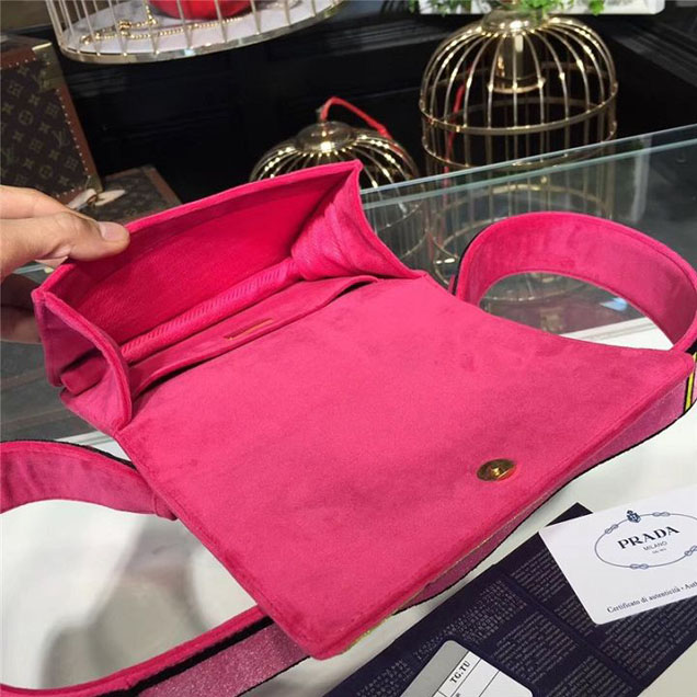 Prada Trompe L'oeil Velvet Cahier Bag 20cm 1BD075 Fall Winter 2017 Bag Collection Fuchsia Orange