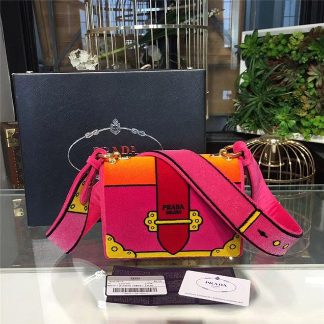 Prada Trompe L'oeil Velvet Cahier Bag 20cm 1BD075 Fall Winter 2017 Bag Collection Fuchsia Orange