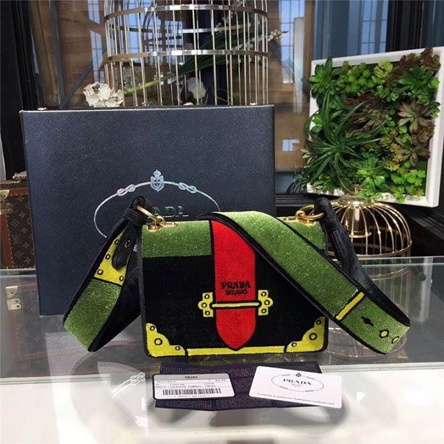 Prada Trompe L'oeil Velvet Cahier Bag 20cm 1BD075 Fall Winter 2017 Bag Collection Green Red