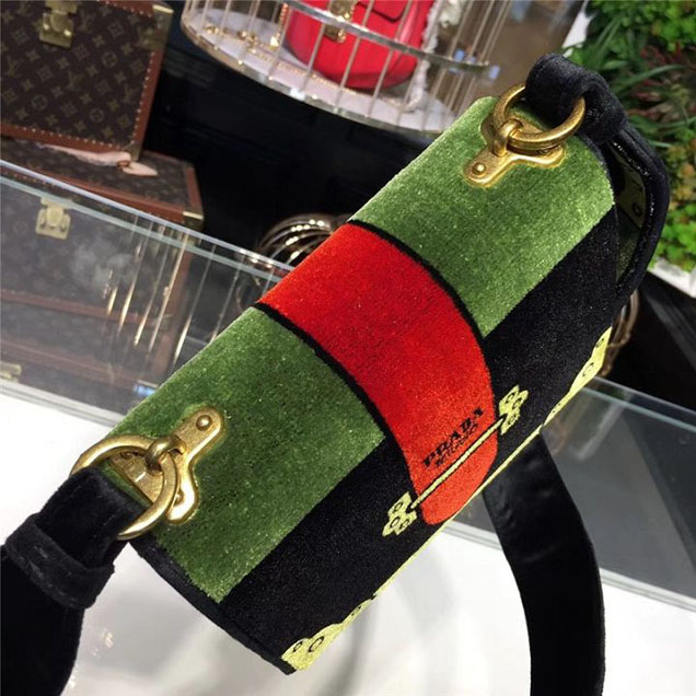 Prada Trompe L'oeil Velvet Cahier Bag 20cm 1BD075 Fall Winter 2017 Bag Collection Green Red