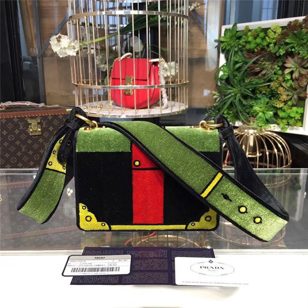 Prada Trompe L'oeil Velvet Cahier Bag 20cm 1BD075 Fall Winter 2017 Bag Collection Green Red