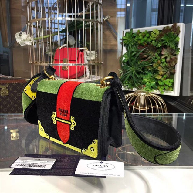 Prada Trompe L'oeil Velvet Cahier Bag 20cm 1BD075 Fall Winter 2017 Bag Collection Green Red